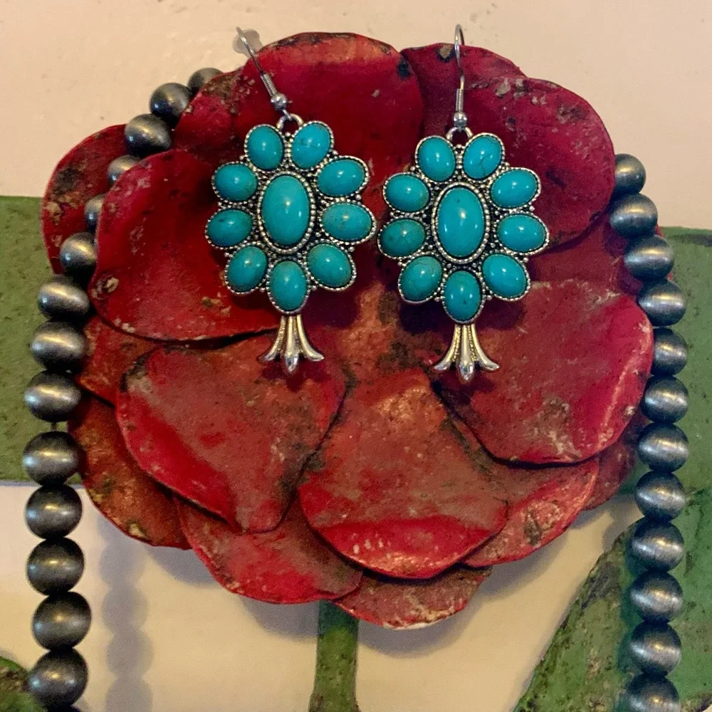 Squash Blossom Necklace and Earring Set in Turquoise